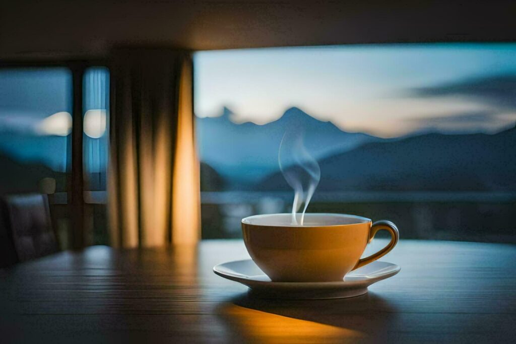 A Cup Of Coffee In The Morning Mountains Mountains Mountains Mountains Mountains Mountains Ai Generated Free Photo